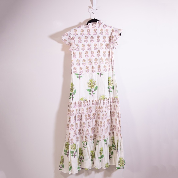 Oliphant Ruffle Collar Button Pullover Tiered Maxi Dress Puglia Lime Print XS - Picture 4 of 4